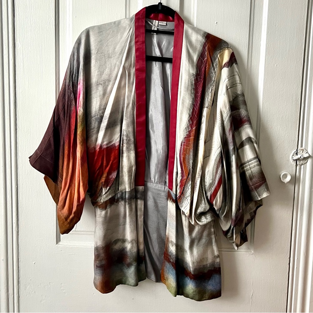 Anthropologie Kimono Silky Jacket Topper, Flutter Sleeve
